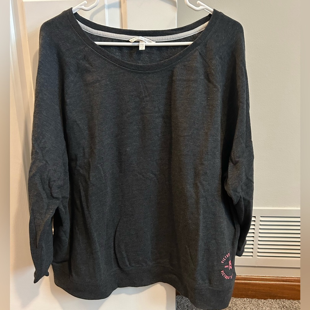 NWOT Victoria's Secret Angel Love Dark Gray Cropped Sleeve Sweatshirt Size Large